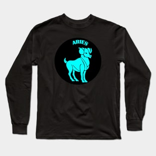 Aries Astrology Zodiac Sign - Aries  Ram Astrology Birthday Gifts Ideas - Black and Turquoise Long Sleeve T-Shirt